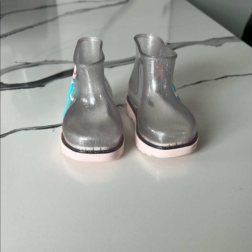 Silver and Pink Rain & Snow Boots with Waterproof Design